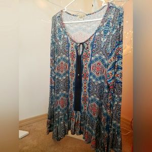 One world multi color peasant blouse